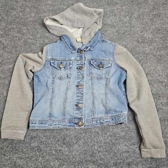 MUDD Girls Jean Jacket with Gray Long Sleeves and Hoodie Girls Size 14 - Picture 1 of 9